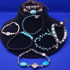 Turquoise and Black Beaded Bracelet Bundle